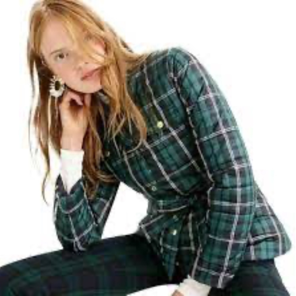 NWOT J. Crew Belted Tartan Plaid Puffer Jacket S